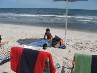 August 2006 Photos: Alex coming in after a dip in the ocean.