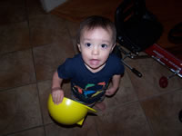 January 2007: Max with Bob the Builder hard hat.