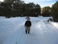 January 2007: Max hiking down the snowy driveway.