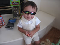 April 2007: Max liked the sunglasses the Bunny put in his basket of goodies. He wore them all day!