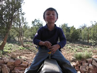 April 2007: Using a screwdriver to fix the play house roof.