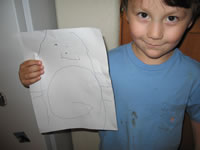 June 2007: Alex and his drawing entitled "G-Man"