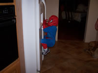 October 2007: Max-Spidey showing us his climbing abilities.