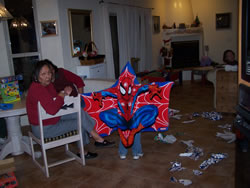 December 2007: Granmama and Alex with Spiderman bath towel. 