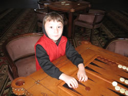 January 2008: Alex playing with the backgammon.