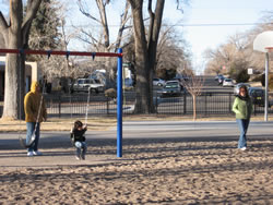 February 2008: Cyndi, Alex and nana at the play park in our old ABQ neighborhood.