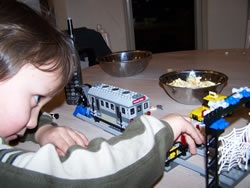 March 2008: Playing with the train rescue set.