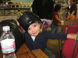 March 2008: Max under a Darth Vader helmet.