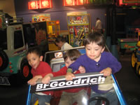 April 2008: In the bouncy car at Chuck E. Cheese