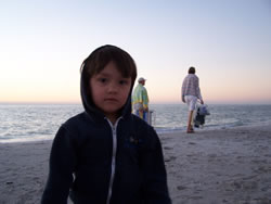 November 2008: Max is tired after a long day of kung fu and sand castles