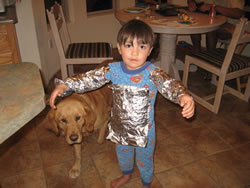 November 2008: Alex made Max an "Iron Man" suit out of tin foil.