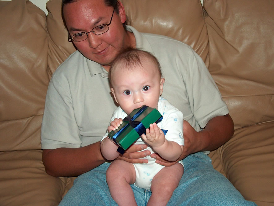 Alex open a gift from Aunt Catherine.